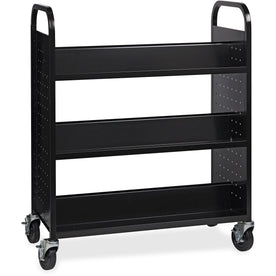 Lorell Double-sided Book Cart: 6-Shelf Steel Cart with Round Handle - Carts