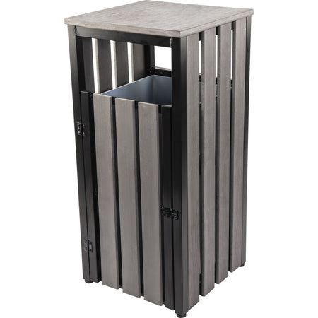 Lorell Faux Wood Outdoor Waste Bin - Weather Resistant Rectangular Design - Containers & Lids