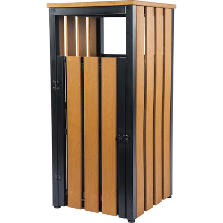 Lorell Faux Wood Outdoor Waste Bin - Weather Resistant Teak - Containers & Lids