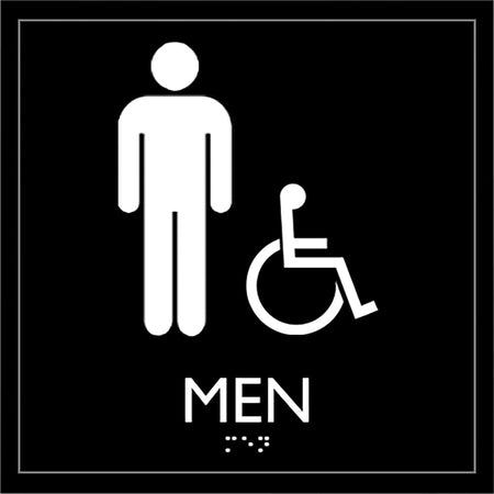 Lorell Men’s Handicap Restroom Sign: Restroom/Wheelchair Accessible 8’’x8’’ Square Surface-Mountable - Signs &