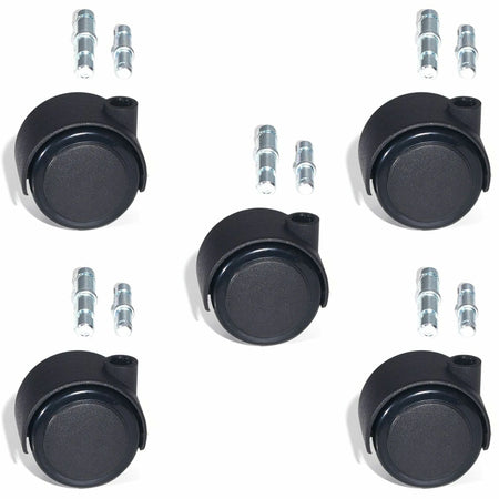 Lorell Premium Soft Dual-Wheel Casters: 2.50’’ Nylon/Metal - Black 5 Pack - Casters & Glides