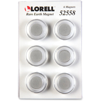 Lorell Round Cap Rare Earth Magnets - 1.2’’ Diameter - Pack of 6 - Clear - Board & Easel Accessories