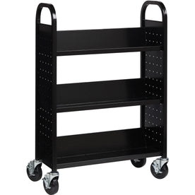 Lorell Single-Sided Book Cart: 3-Shelf Steel Organizer - Carts