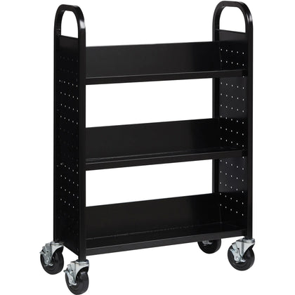 Lorell Single-Sided Book Cart: 3-Shelf Steel Organizer - Carts