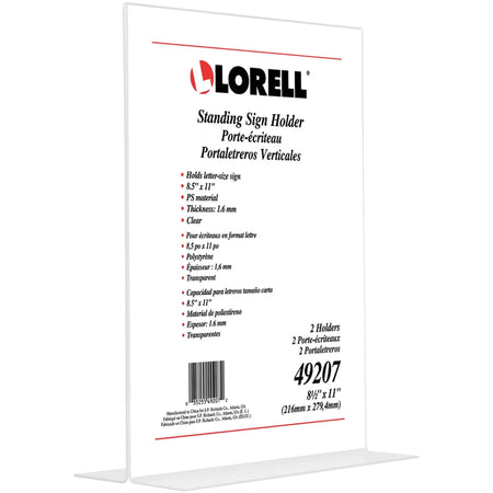 Lorell T-Base Standing Sign Holders: Clear Acrylic 8.50’’ x 11’’ 2-Pack - Signs & Nameplates