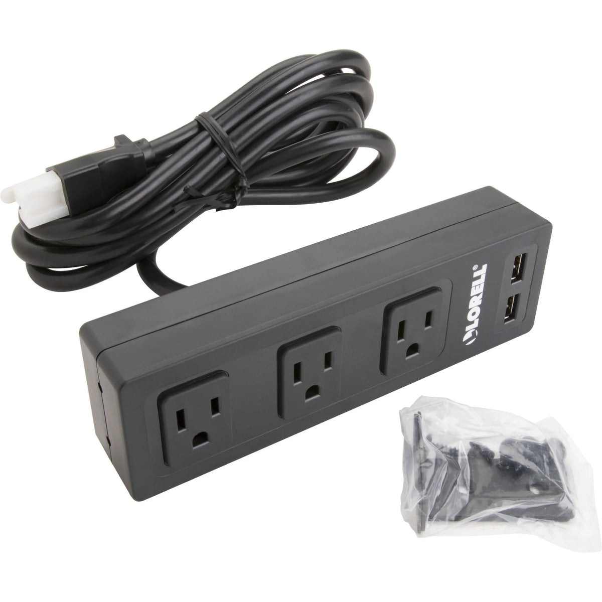 Lorell Under Desk Power Center: 3 AC 2 USB - Black - Cords & Surge Protectors