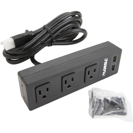 Lorell Under Desk Power Center: 3 AC 2 USB - Black - Cords & Surge Protectors