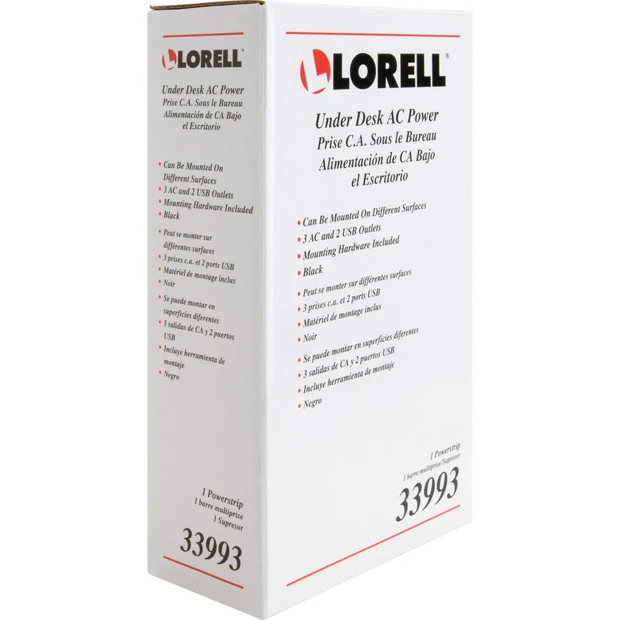 Lorell Under Desk Power Center: 3 AC 2 USB - Black - Cords & Surge Protectors