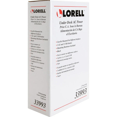 Lorell Under Desk Power Center: 3 AC 2 USB - Black - Cords & Surge Protectors