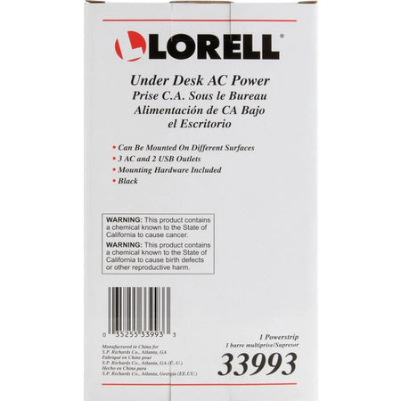 Lorell Under Desk Power Center: 3 AC 2 USB - Black - Cords & Surge Protectors