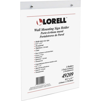 Lorell Wall-Mounted Sign Holders: Clear Acrylic 8.5’’ x 11’’ 2-Pack - Signs & Nameplates