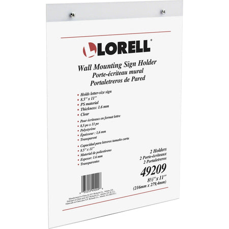 Lorell Wall-Mounted Sign Holders: Clear Acrylic 8.5’’ x 11’’ 2-Pack - Signs & Nameplates