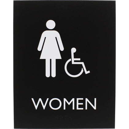 Lorell Women’s Handicap Restroom Sign - ’Women’ Print - 6.4’’ x 8.5’’ - Braille - Plastic - Signs & Nameplates