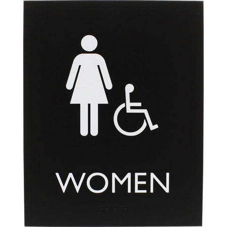 Lorell Women’s Handicap Restroom Sign - ’Women’ Print - 6.4’’ x 8.5’’ - Braille - Plastic - Signs & Nameplates