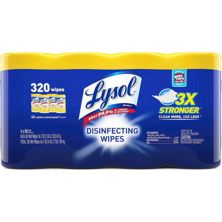 Lysol Disinfecting Wipes: Lemon Lime Scent Antibacterial - 4-Pack - Cleaning Wipes