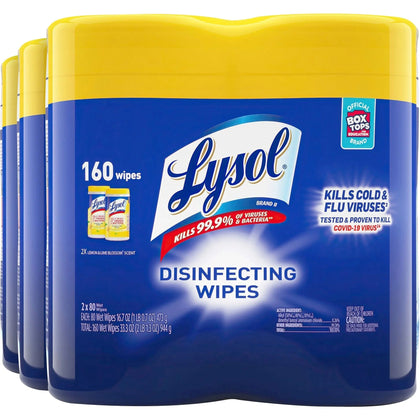 Lysol Disinfecting Wipes: Lemon Lime Scent Antibacterial - 80 Wipes/Tub (6 Carton) - Cleaning Wipes