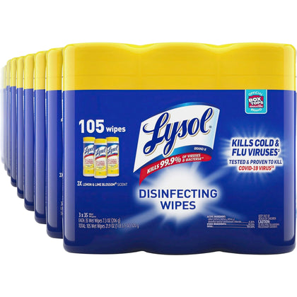 Lysol Disinfecting Wipes: Lemon Scent Antibacterial - 35 Wipes/Tub - 12 Carton - Cleaning Wipes