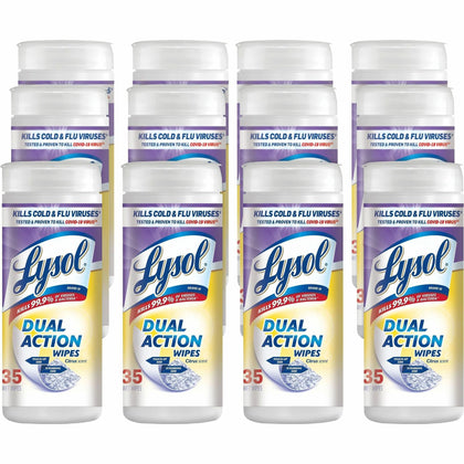 Lysol Dual Action Wipes: Citrus Scent Stain Remover - 12 Carton - Cleaning Wipes