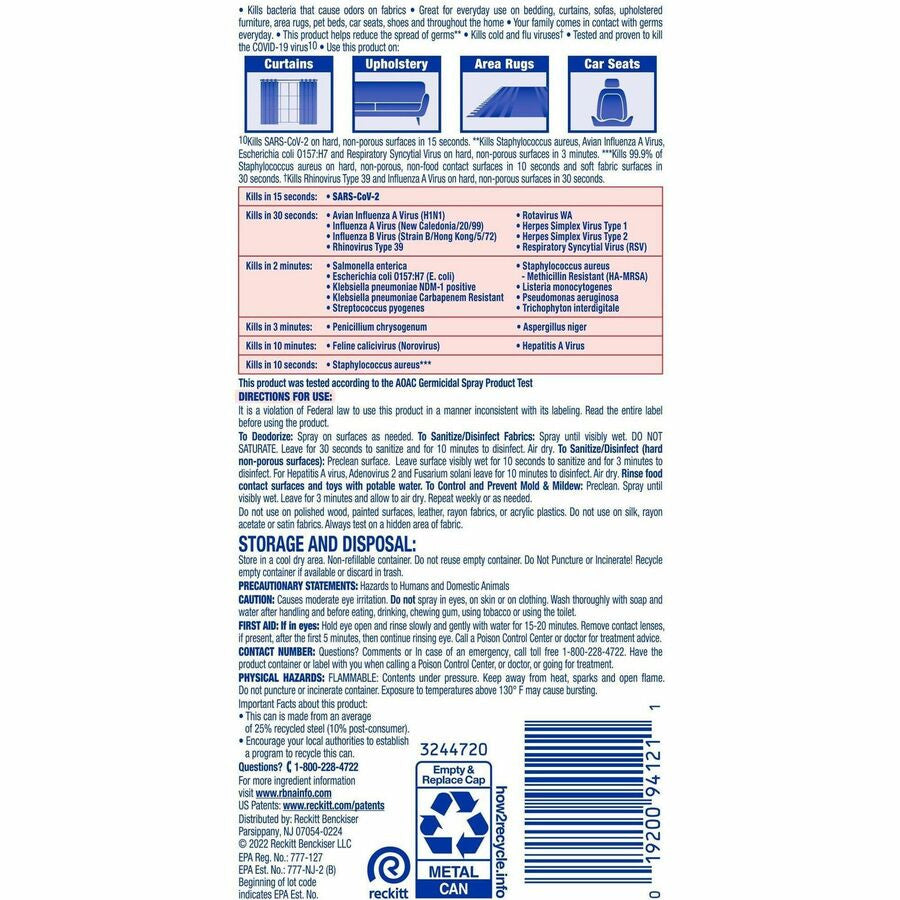 Lysol Fabric Disinfectant Spray - Rear