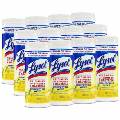 Lysol Lemon/Lime Disinfect Wipes: Multi-Surface Lemon & Lime Scent - 35/Tub - Cleaning Wipes