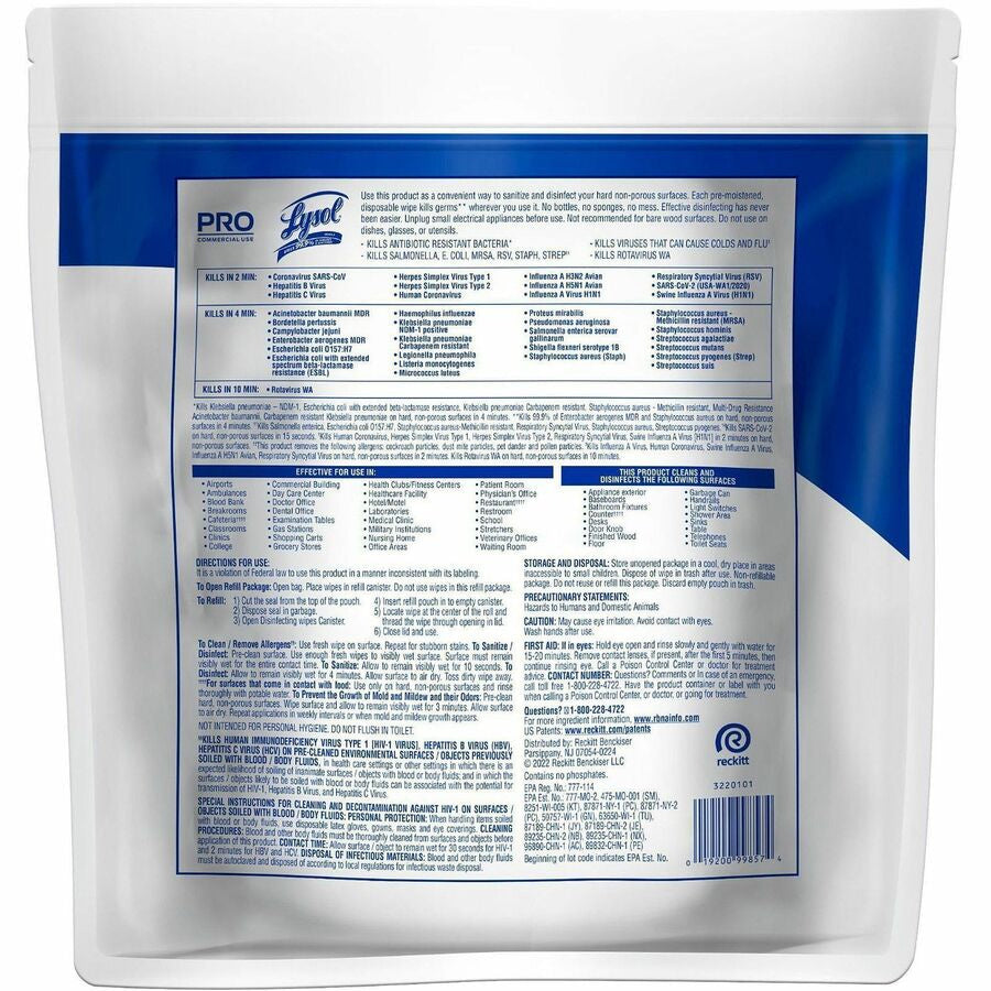 Lysol Professional Disinfecting Wipes - Rear