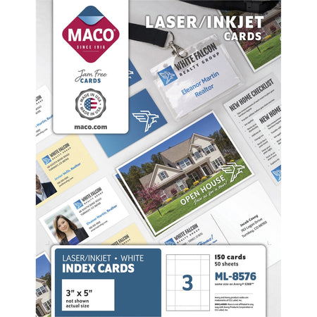 Maco Laser/Inkjet 5’’x3’’ Cards - 5’’ x 3’’ - Micro Perforated - White - 150 / Box - Index & Accessories