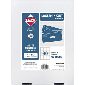 Maco Multipurpose Mailing Labels: 1x2-5/8’’ Permanent Adhesive White - 7500/Box - & ID Labels