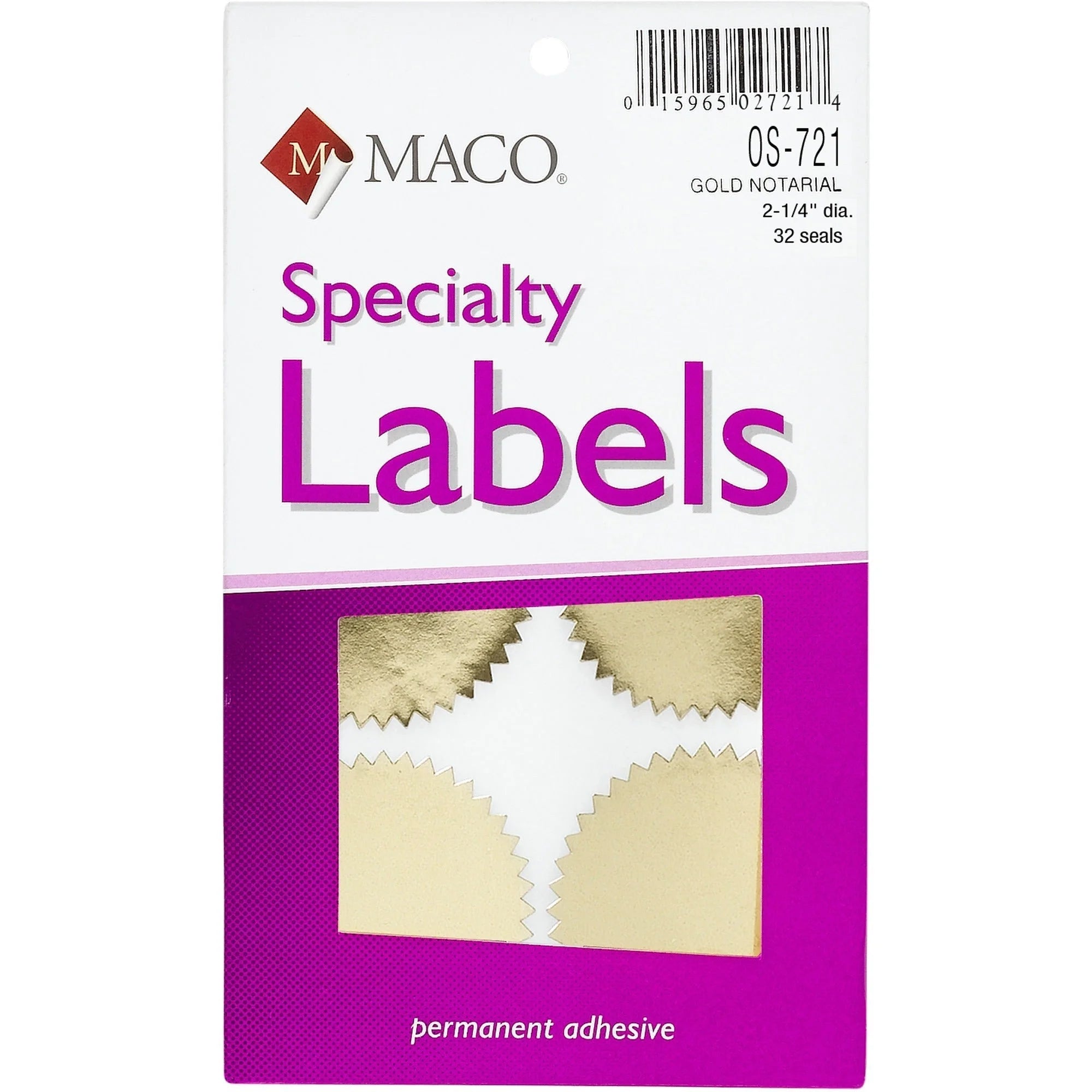 Maco Notary Gold Foil Seals: Round 2.25’’ Diameter Self-adhesive - 32/Pack - Certificates & Seals