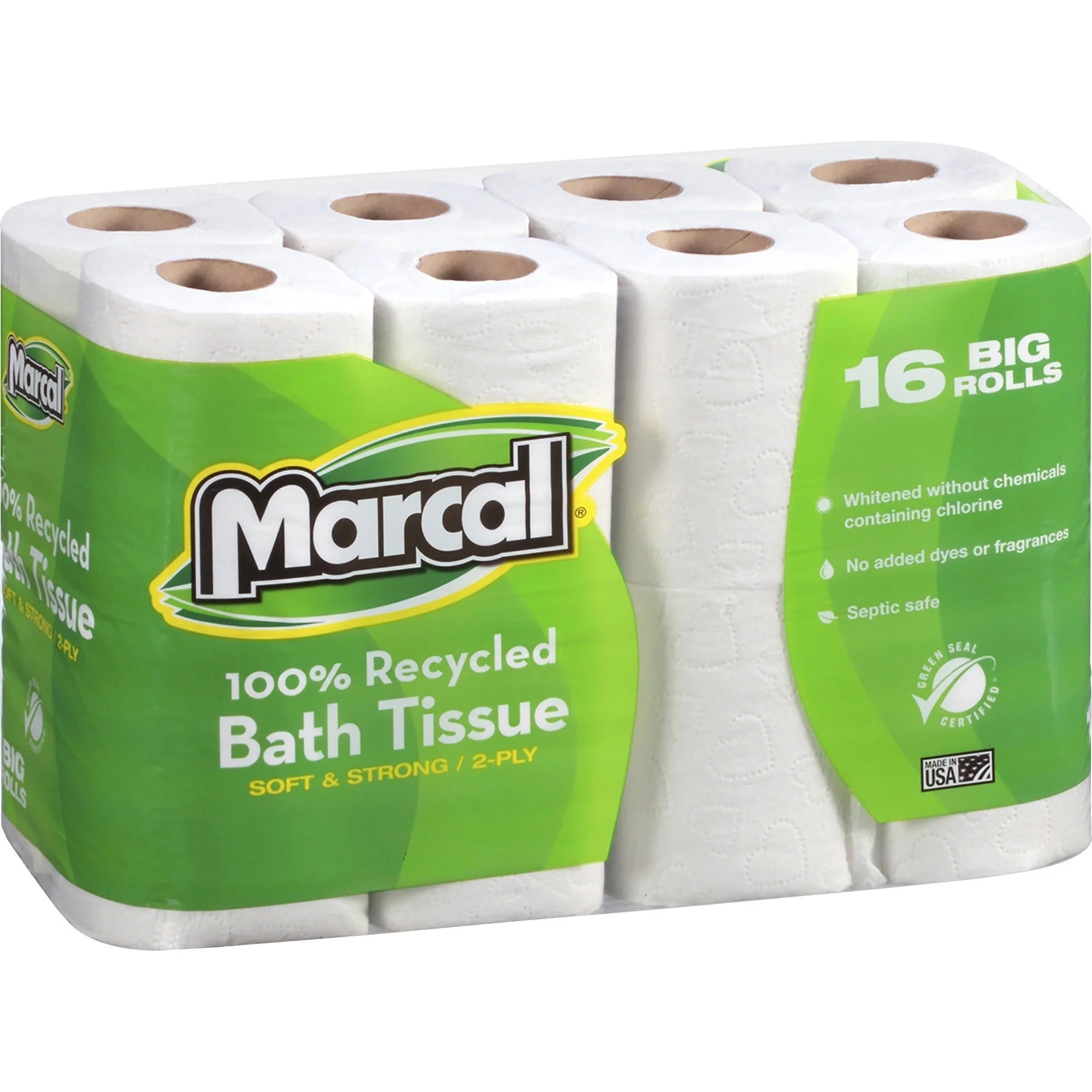 Marcal 100% Recycled Bath Tissue: Soft & Strong 2-Ply - 16 Rolls Pack - Bathroom Tissue