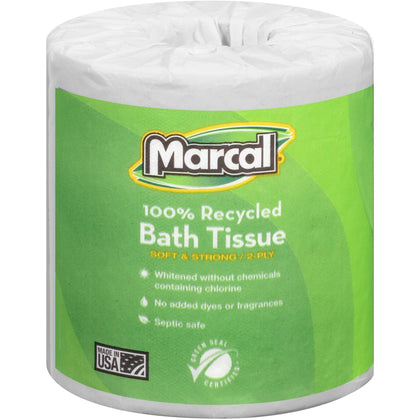 Marcal 100% Recycled Bathroom Tissue: Soft & Absorbent - 2 Ply - 336 Sheets/Roll - Tissue