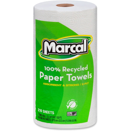 Marcal 100% Recycled Jumbo Roll Paper Towels - Eco-Friendly 2-Ply - 210 Sheets - White