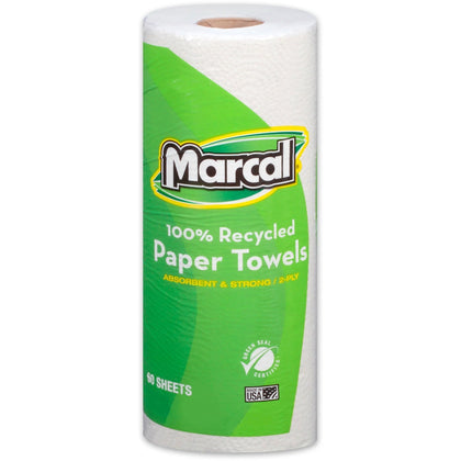 Marcal 100% Recycled Paper Towels: 2-Ply 11x9 60 Sheets - White 15/Carton - Towels