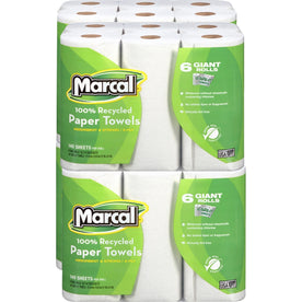 Marcal 100% Recycled Paper Towels - Giant Roll 2-Ply White - 6 Packs