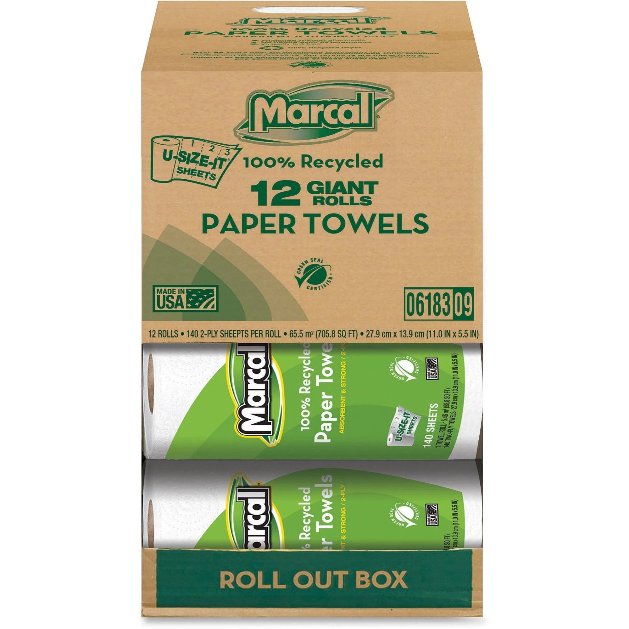 Marcal Giant Paper Towel: 2-Ply 140 Sheets White - 12 Rolls - Towels