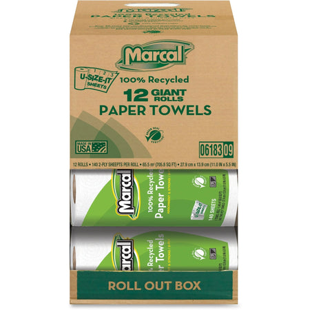 Marcal Giant Paper Towel: 2-Ply 140 Sheets White - 12 Rolls - Towels
