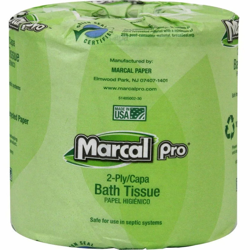 Marcal Pro 100% Recycled Bathroom Tissue - 2 Ply - 4’’ Width x Length - 240 Sheets/Roll - White - 48 / Carton