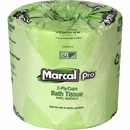 Marcal Pro 100% Recycled Bathroom Tissue - 2 Ply - 4’’ Width x Length - 240 Sheets/Roll - White - 48 / Carton