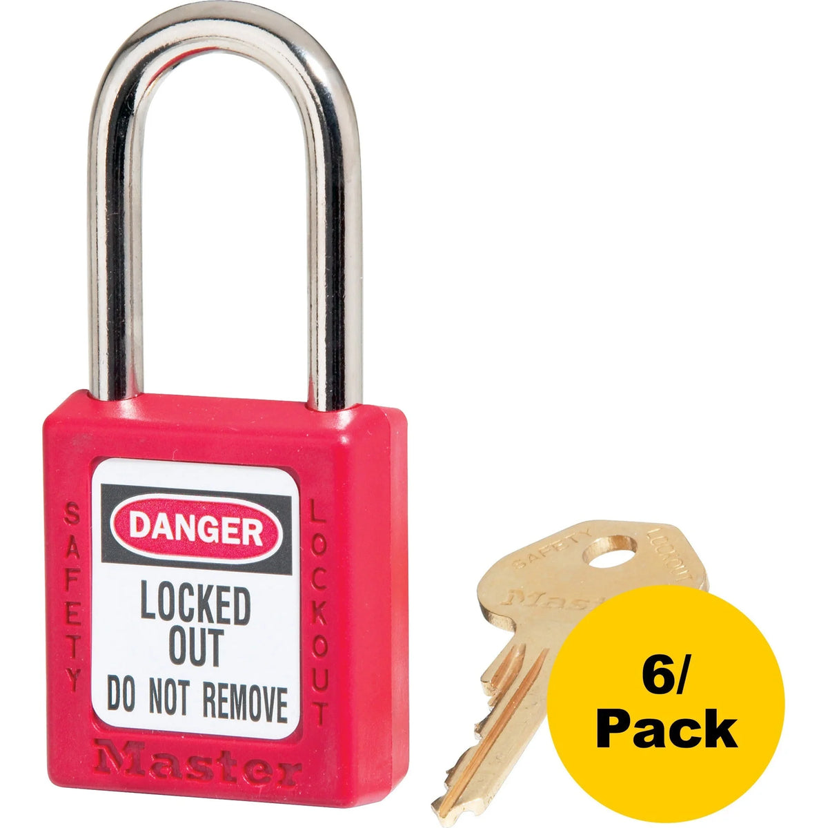 Master Lock Danger Red Safety Padlock - 0.25’’ Shackle Diameter - (6 Pack) - Locks