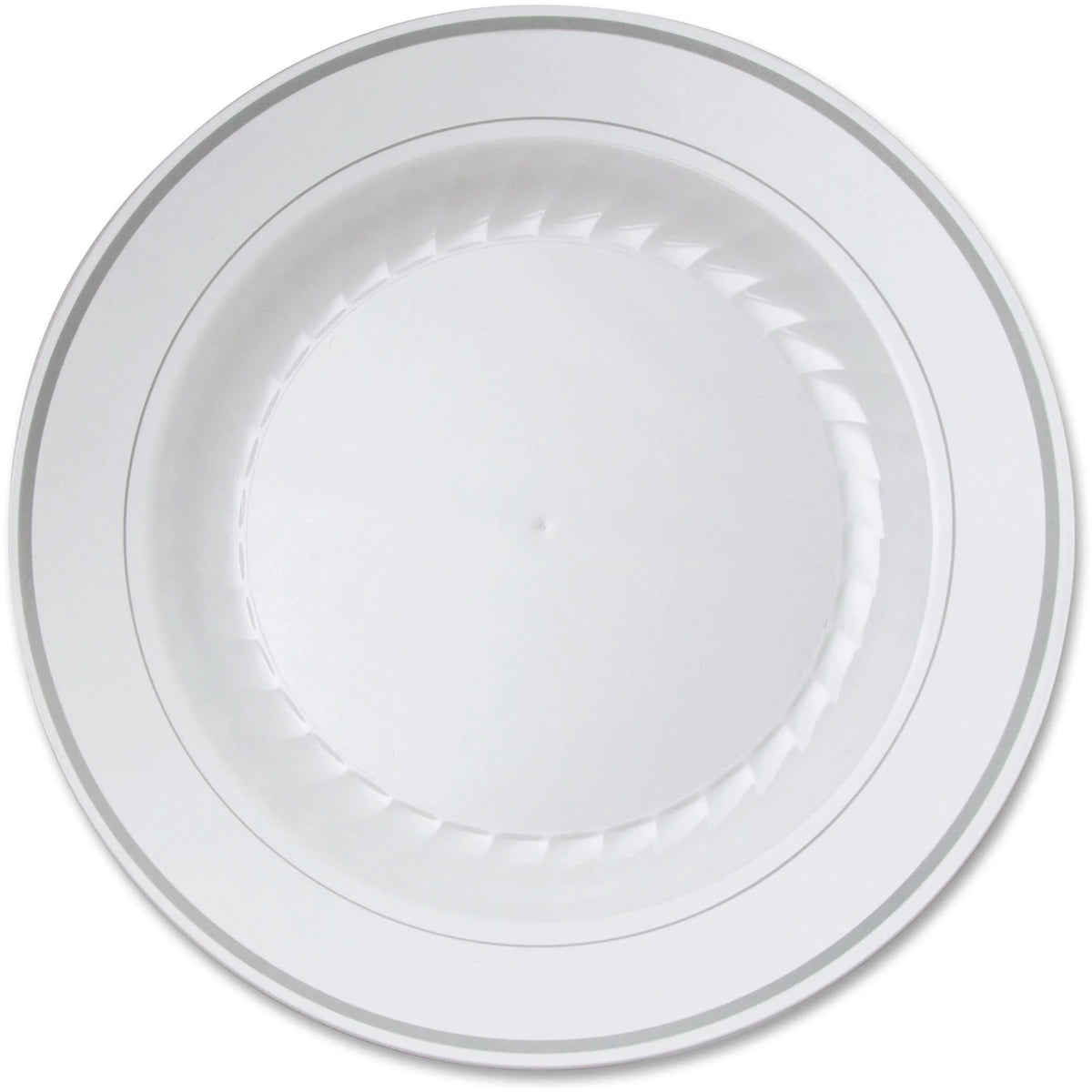 Masterpiece 10-1/4’’ Heavyweight Plates - Picnic Party - Disposable - 10.3’’ Diameter - White - Plastic Body - 10/Pack