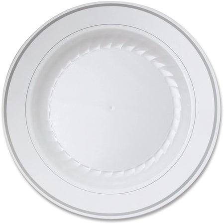Masterpiece 10-1/4’’ Heavyweight Plates - Picnic Party - Disposable - 10.3’’ Diameter - White - Plastic Body - 10/Pack