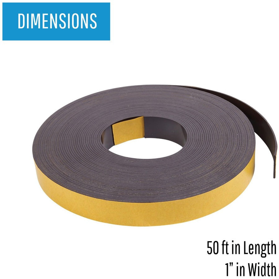 MasterVision 1’’x50’ Adhesive Magnetic Tape - 16.67 yd Length x 1’’ Width - Black - For Picture Business Card Document