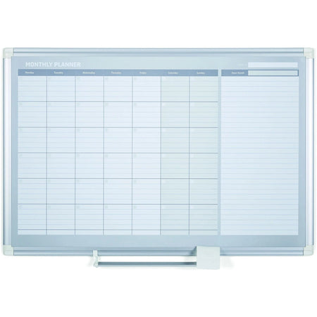 MasterVision 3’ Magnetic Gold Monthly Planner - Aluminum Dry Erase Surface - Calendar Boards