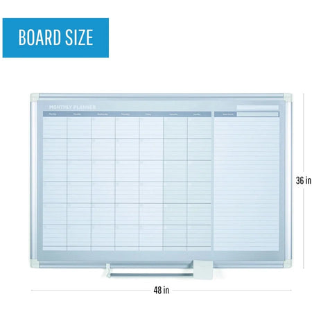 MasterVision 3’ Magnetic Gold Monthly Planner - Aluminum Dry Erase Surface - Calendar Boards