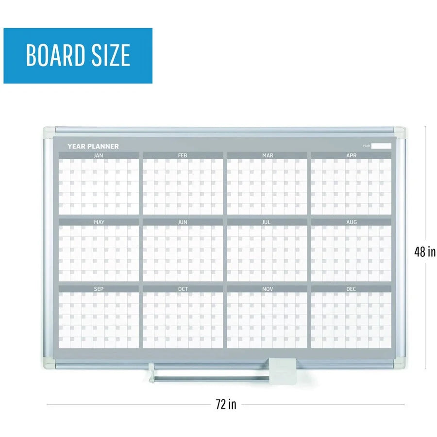 MasterVision 36’’ 12-Month Calendar Planning Board: Magnetic Dry Erase Aluminum - Yearly Organizer - Boards
