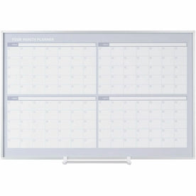 MasterVision 4-Month Magnetic Planner: Silver Aluminum 36’’ x 48’’ - Heavy Duty Scratch & Ghost Resistant - Calendar