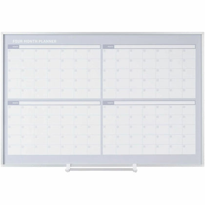MasterVision 4-Month Magnetic Planner: Silver Aluminum 36’’ x 48’’ - Heavy Duty Scratch & Ghost Resistant - Calendar