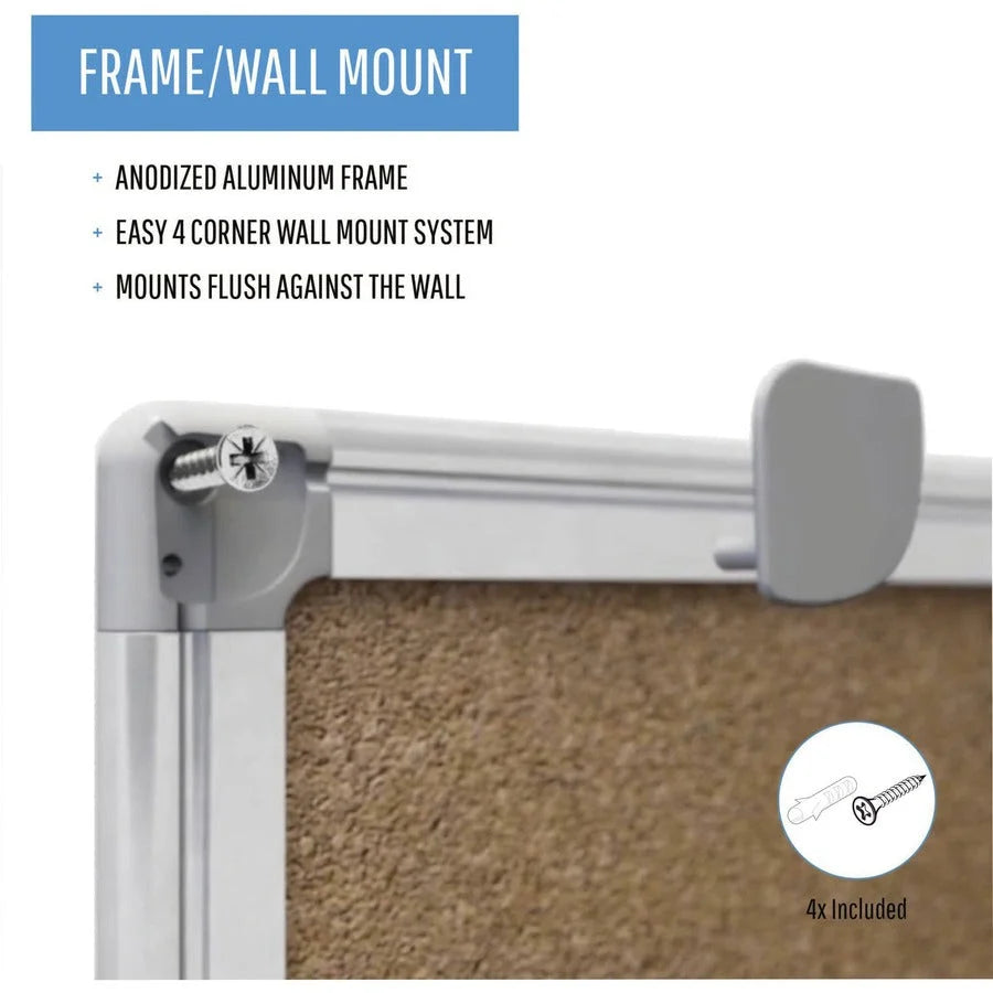 MasterVision Earth Series Recycled Cork Board - Sustainable 48x72’’ - Aluminum Frame - Bulletin Boards
