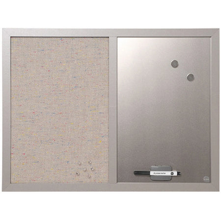 MasterVision MV Fabric/Dry-erase Bulletin Board - Lightweight Magnetic with Gray Fabric & White Surface - Combo Boards