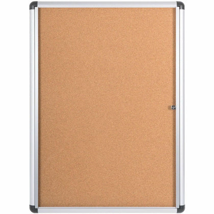 MasterVision SlimeLine Magnetic Enclosed Cork Board - Resilient Locking Door - Anodized Aluminum Frame - Boards