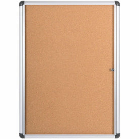 MasterVision SlimeLine Magnetic Enclosed Cork Board - Resilient Locking Door - Anodized Aluminum Frame - Boards
